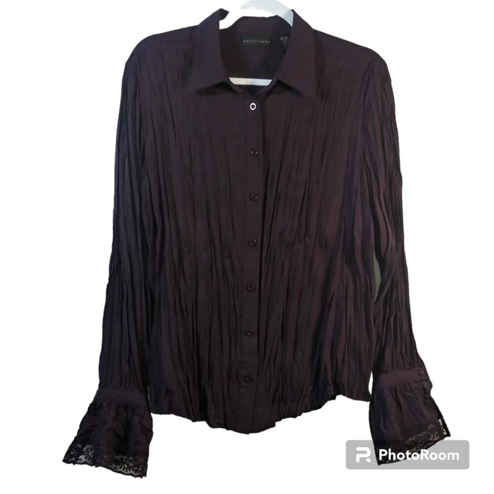 Apostrophe Plum Purple Button Up Blouse Lace Crinkle Size 18/20